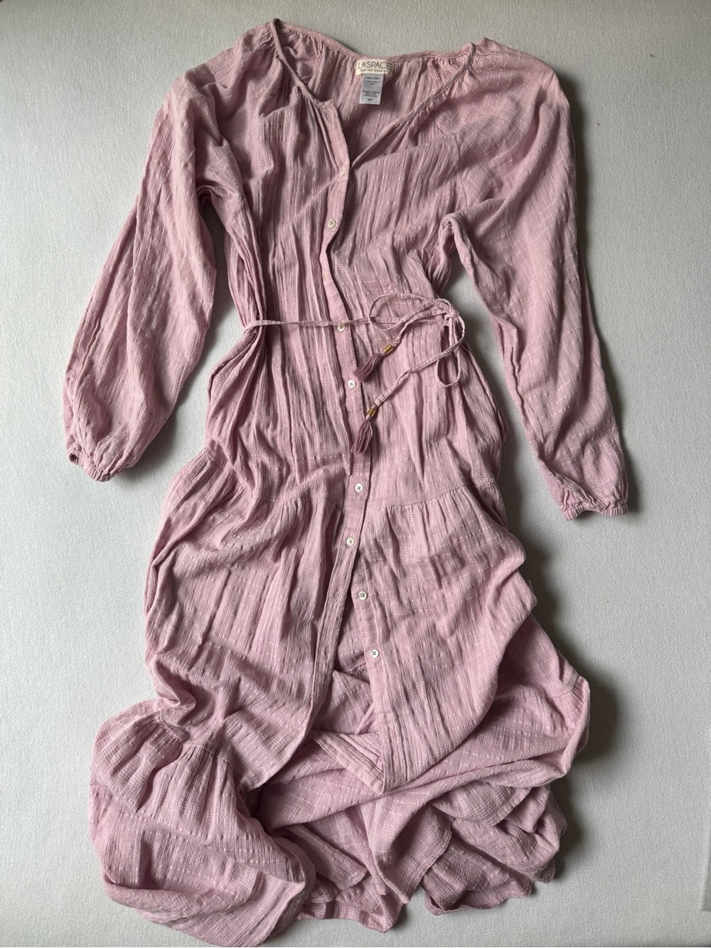 L*Space Purple Gauze Cotton Maxi Dress Tassel Tie Boho Size Small